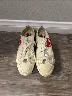 Converse Off-White Canvas Low Top Sneakers with Red Heart Accent